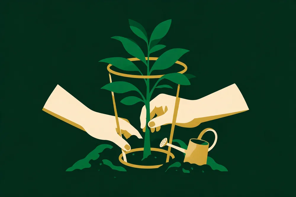 Planting a tree sapling for a curing woodlot